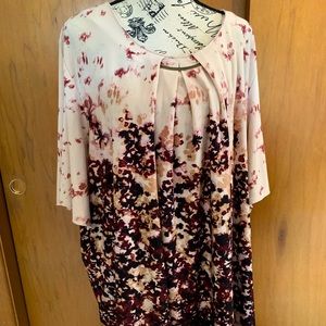 Catherine’s pink and burgandy floral short-sleeved blouse. 3X. Gently used.